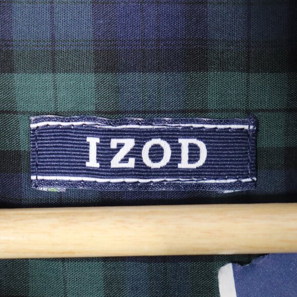 IZOD Essential Poplin Button Down Plaid Shirt Navy/Green Sz M NWT - Picture 4 of 7